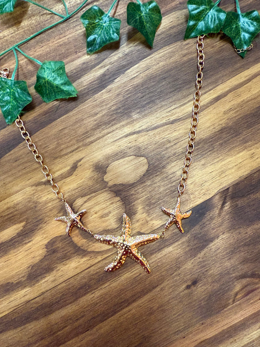 Stainless Steel 18k gold plated 3 starfish necklace
