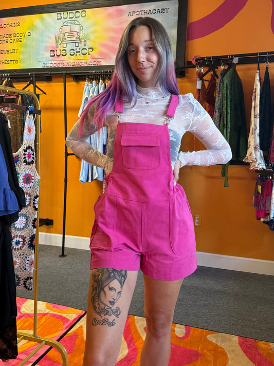 PINK JEAN OVERALL SHORTS