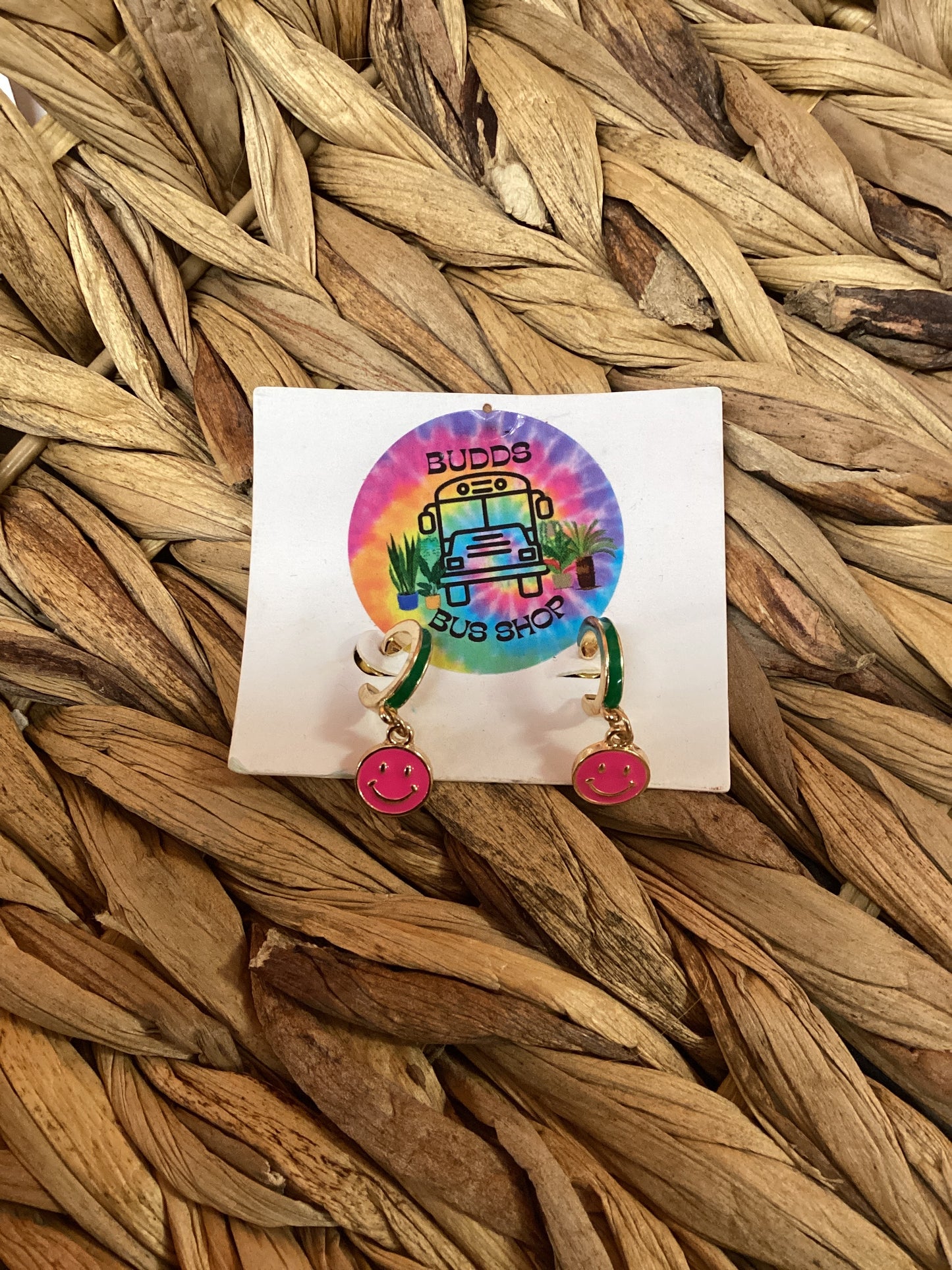 Pink + Green Smiley Earrings