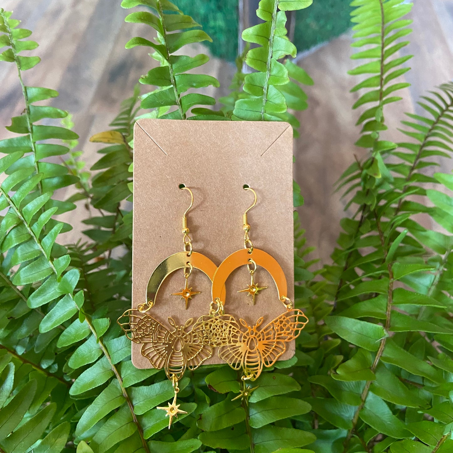 Golden Moth Moon Earrings
