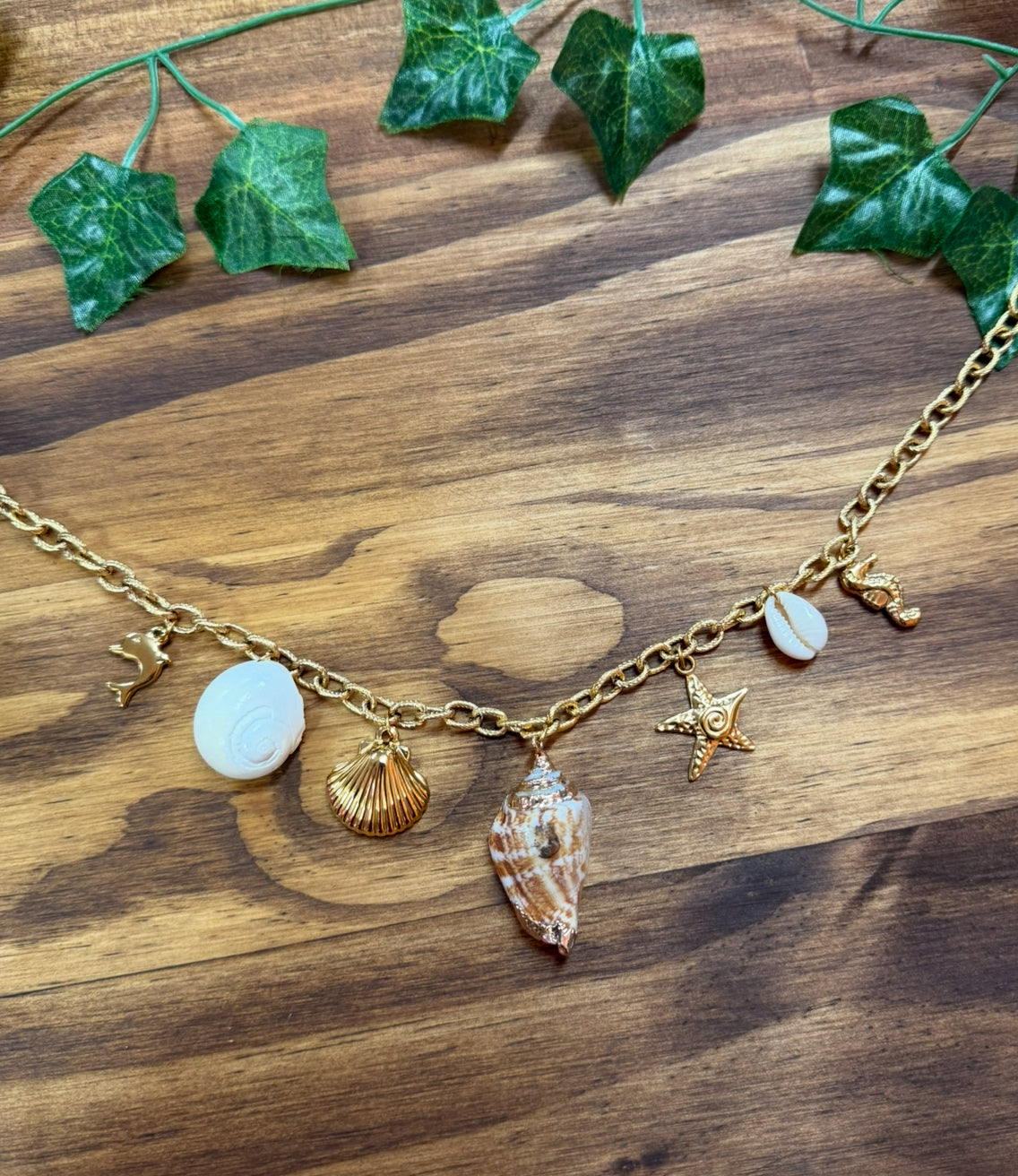 Beach Style 18K Gold Plated 7 Charm Necklace