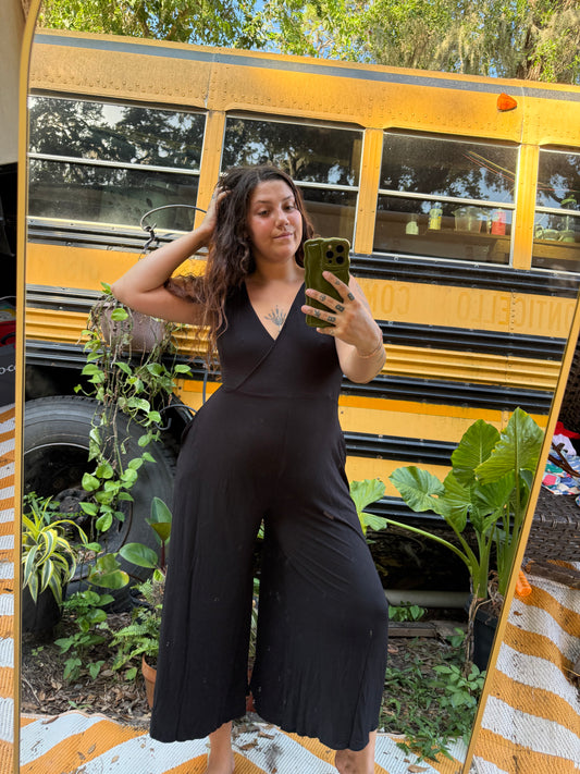 BLACK PALAZZO ROMPER