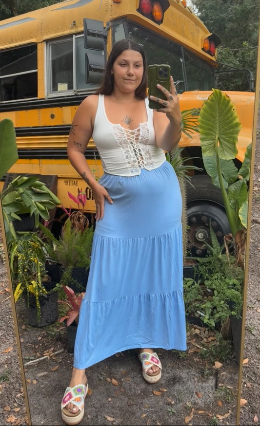 SKY BLUE TIERED SKIRT