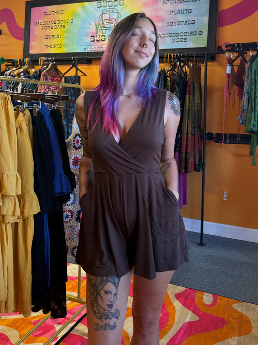 Mocha Brown Tank Romper