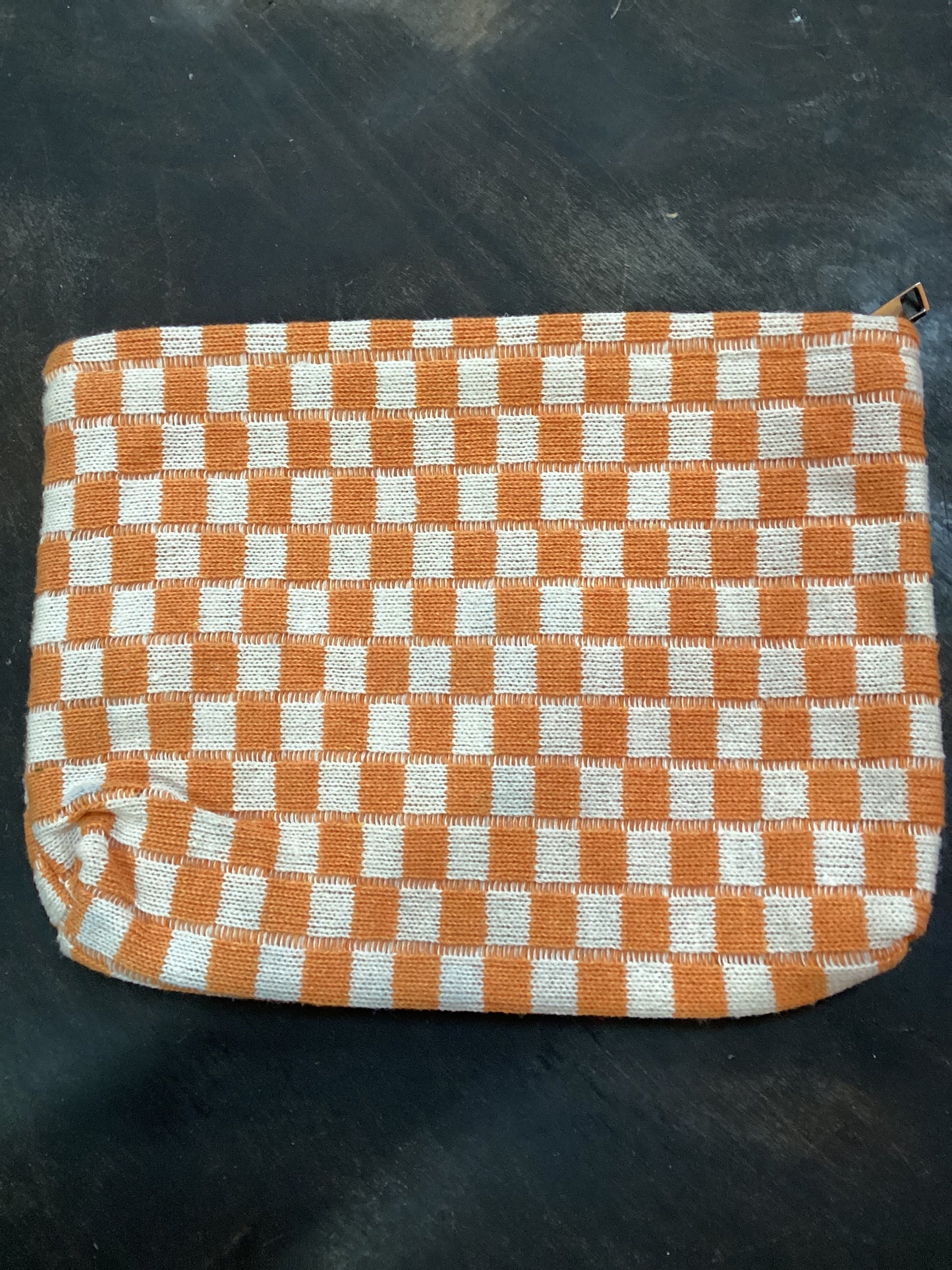 Orange Checkered Makeup Bag