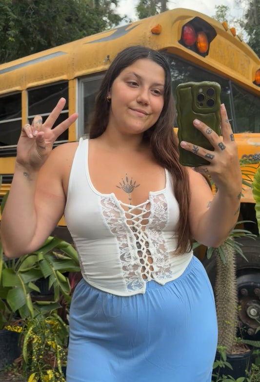 White Lace Tie Up Tank