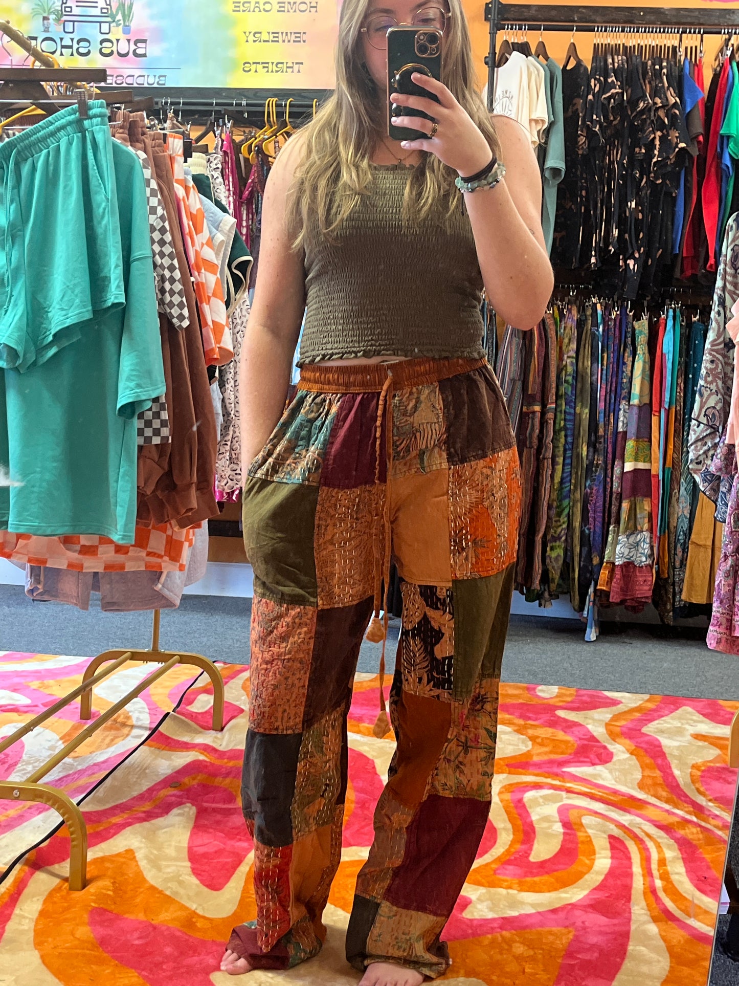 Orange patchwork pants