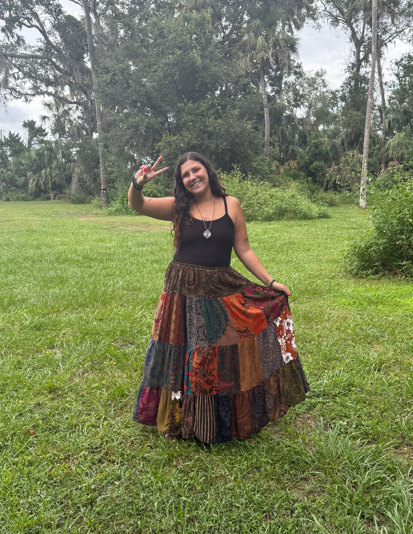 Earthy patchwork boho skirt