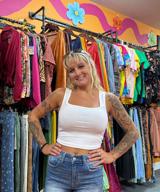 White Square Neck Tank