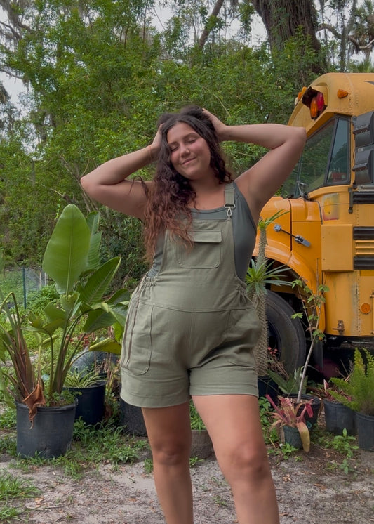 Green denim romper Overalls