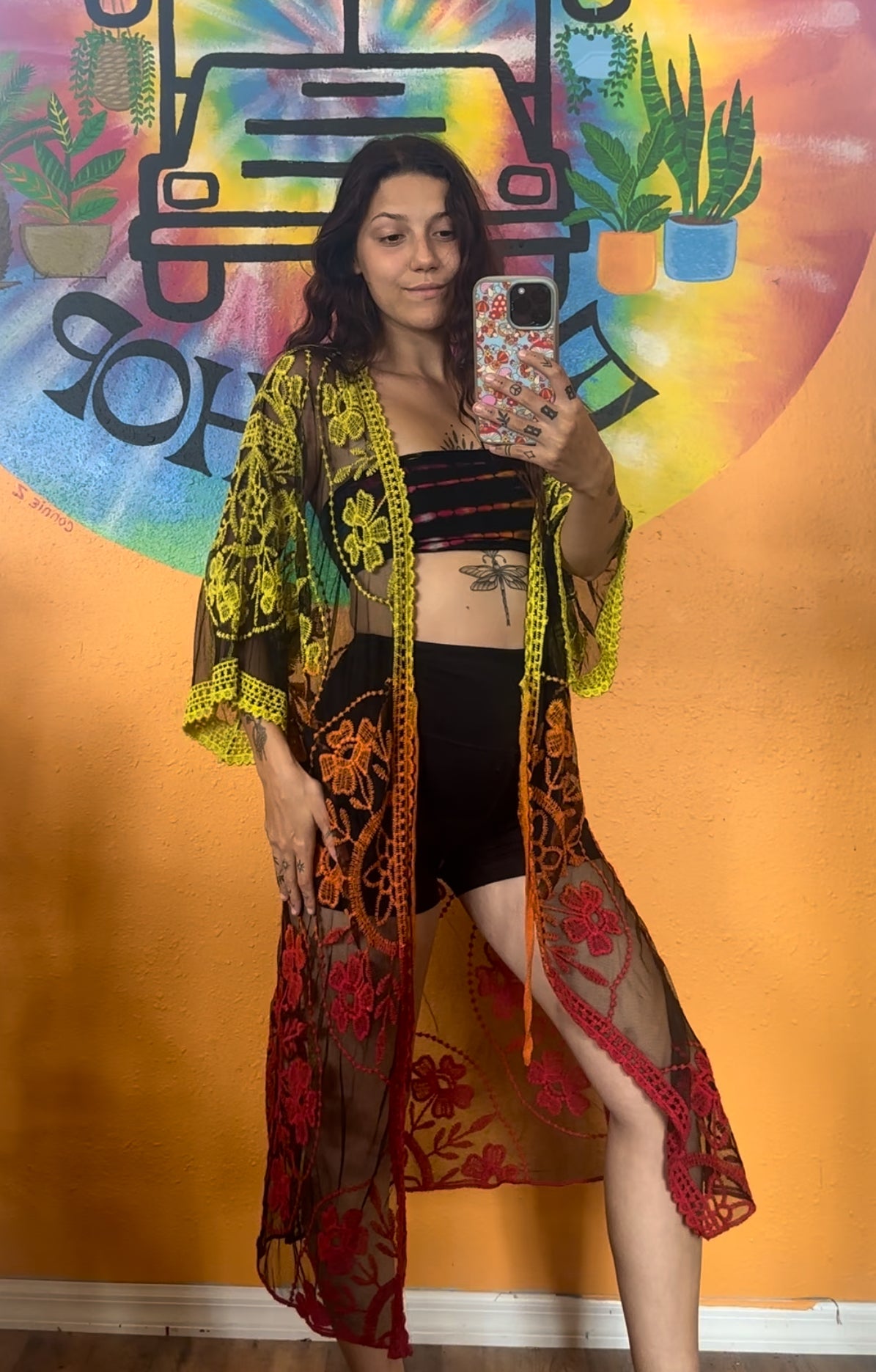 HANDMADE TIE DYE LACE KIMONO