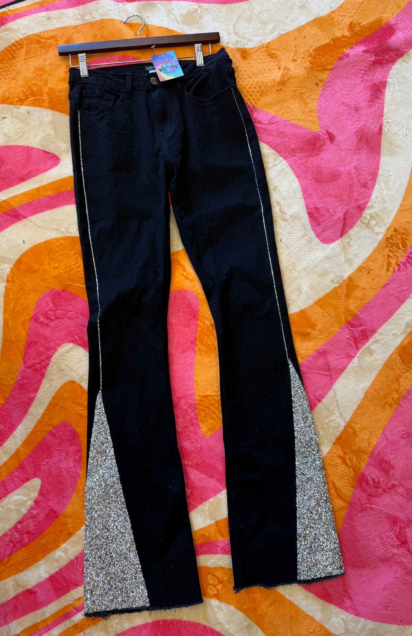 BLACK SEQUIN BELL BOTTOMS (SIZE 6)
