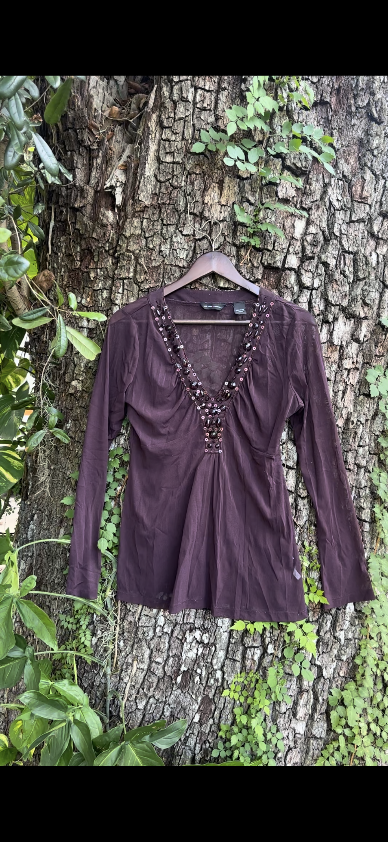 Y2K Vintage Beaded Sheer Purple Top (MEDIUM)