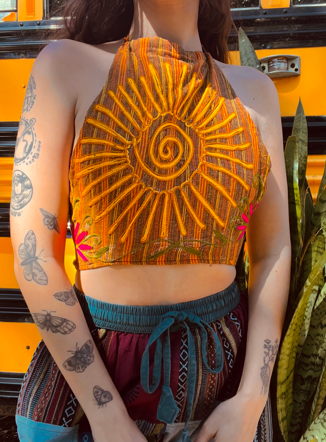 Embroidered Sun Crop Top