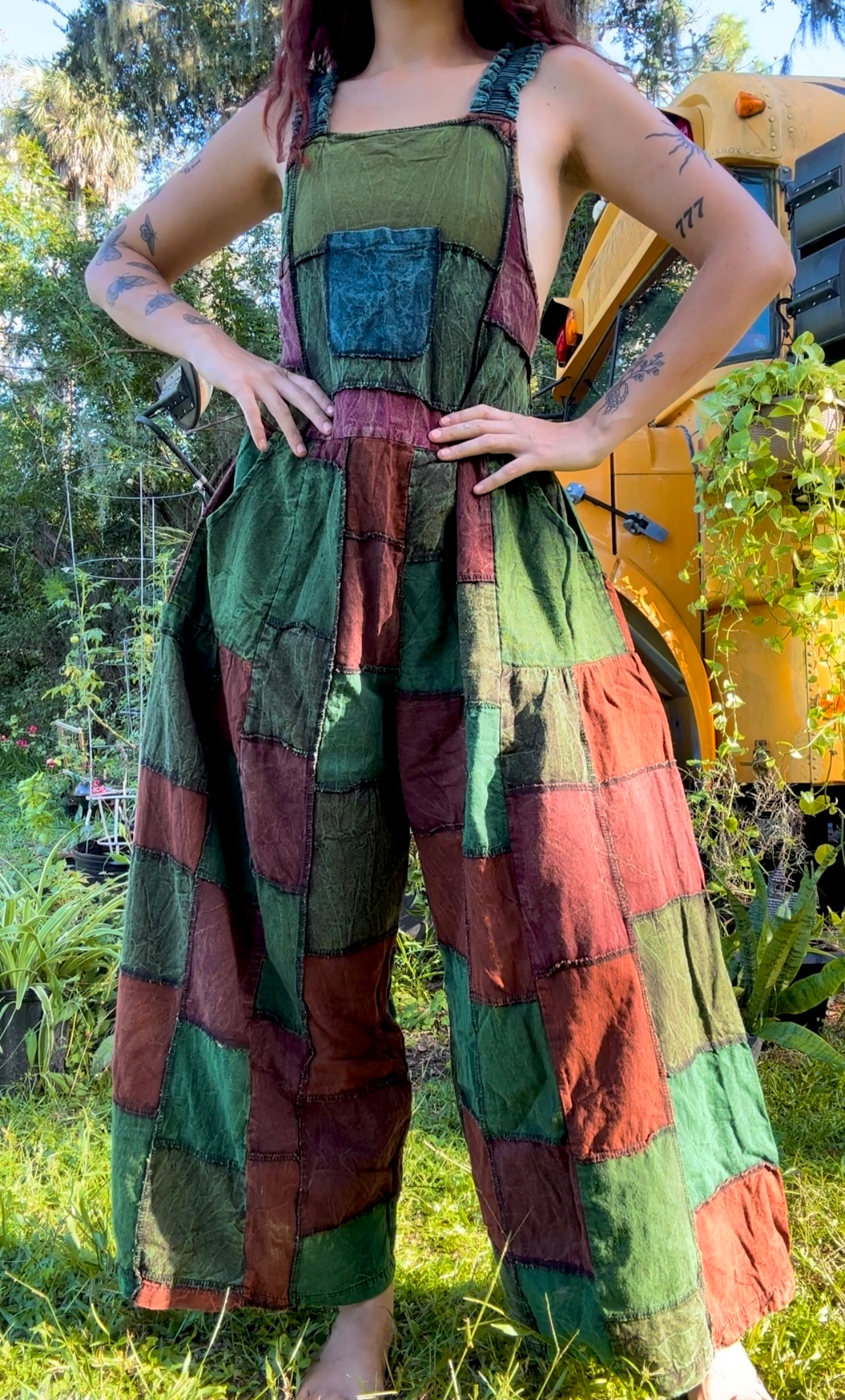 SOLID PATCHWORK PALAZZO OVERALLS
