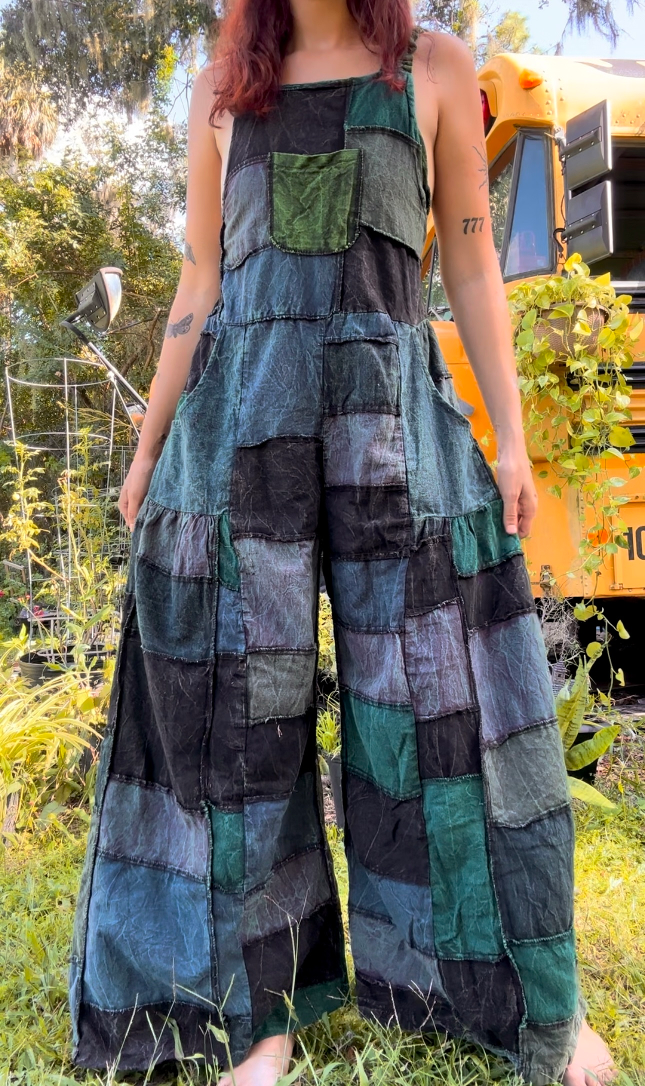 SOLID PATCHWORK PALAZZO OVERALLS