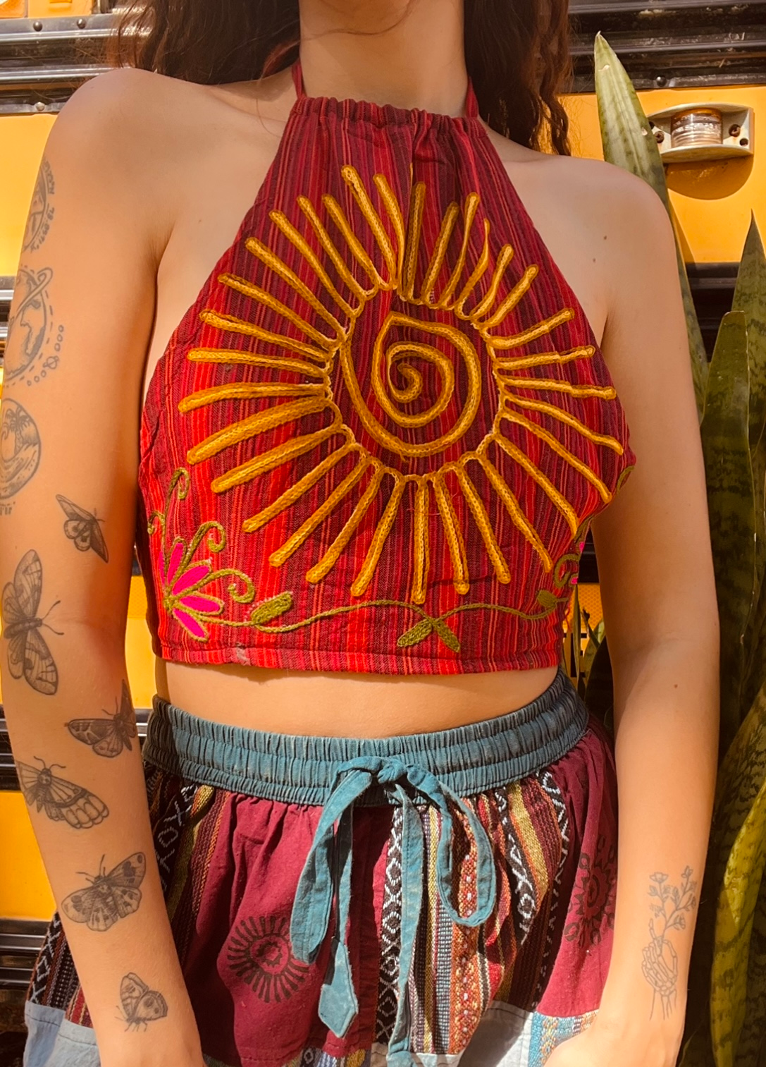 Embroidered Sun Crop Top