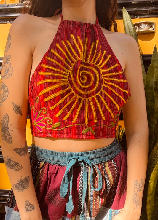Embroidered Sun Crop Top