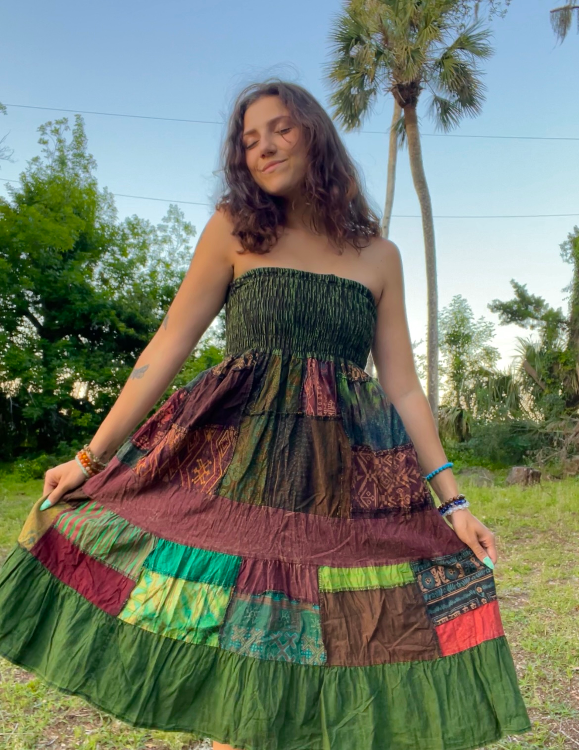 WOODLAND PATCHWORK DRESS/SKIRT BUDDS BUS SHOP WOODLAND PATCHWORK DRESS/SKIRT BUDDS BUS SHOP
