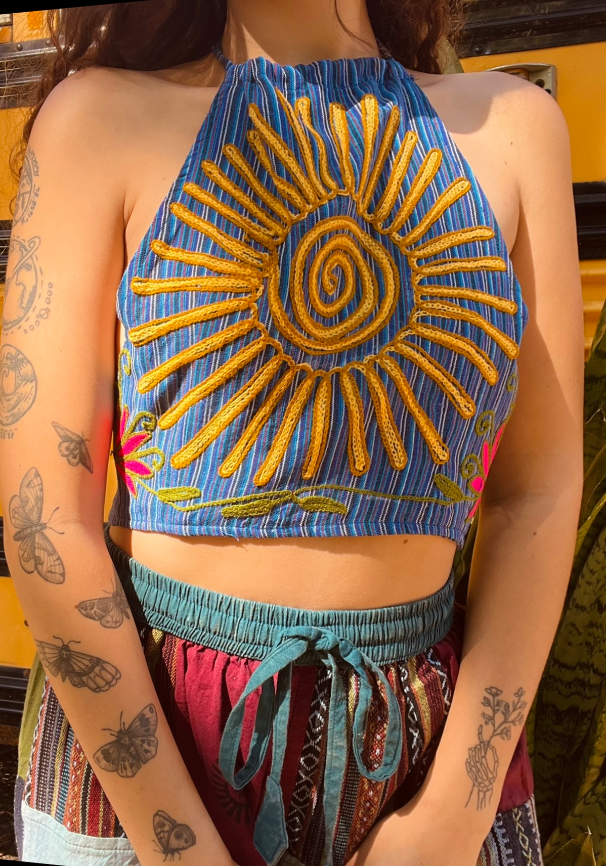 Embroidered Sun Crop Top