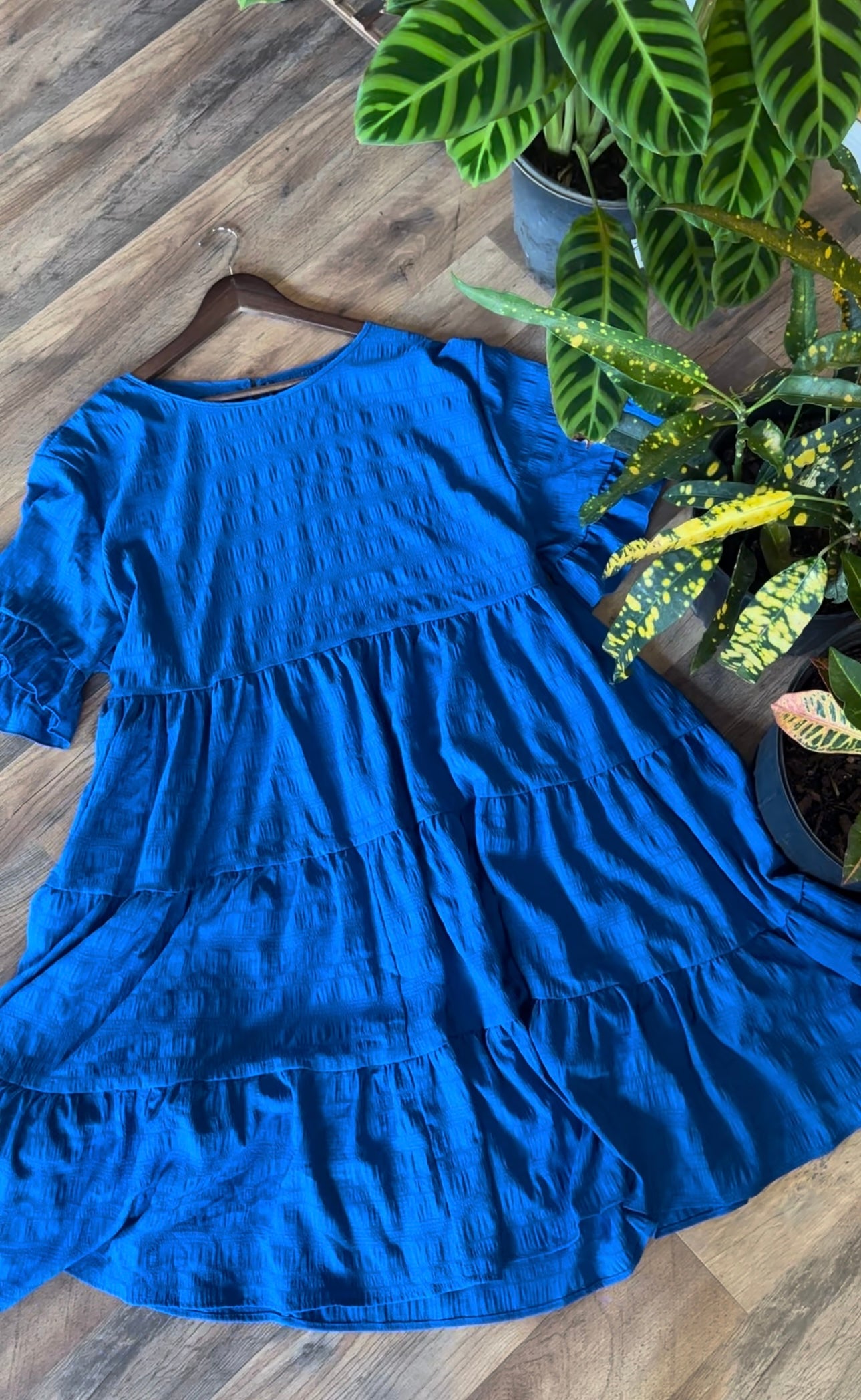 BOLD BLUE RUFFLE DRESS