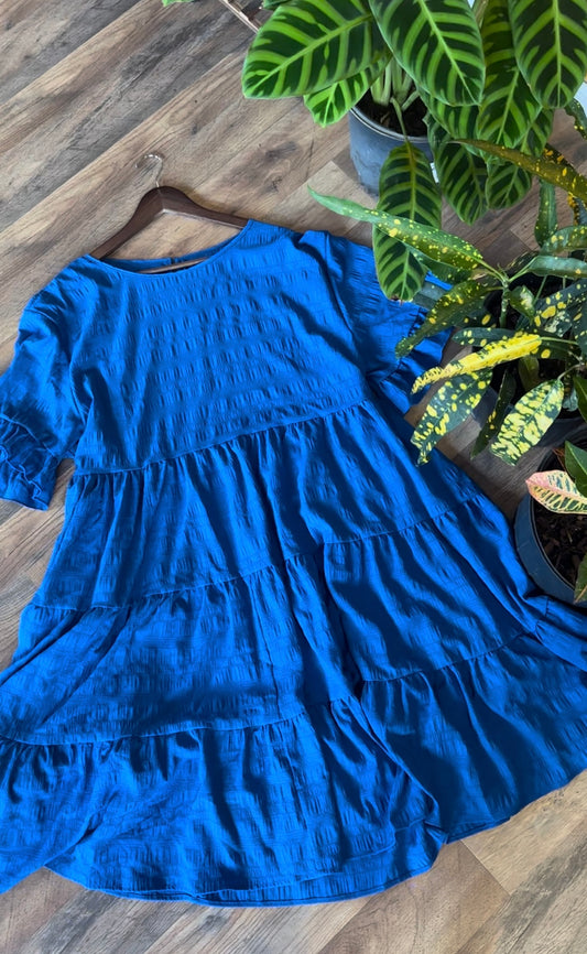 BOLD BLUE RUFFLE DRESS