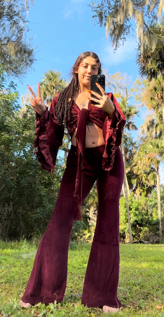 VELVET BELL BOTTOM YOGA PANTS