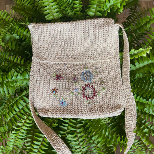 White Embroidered Cross Body Bag
