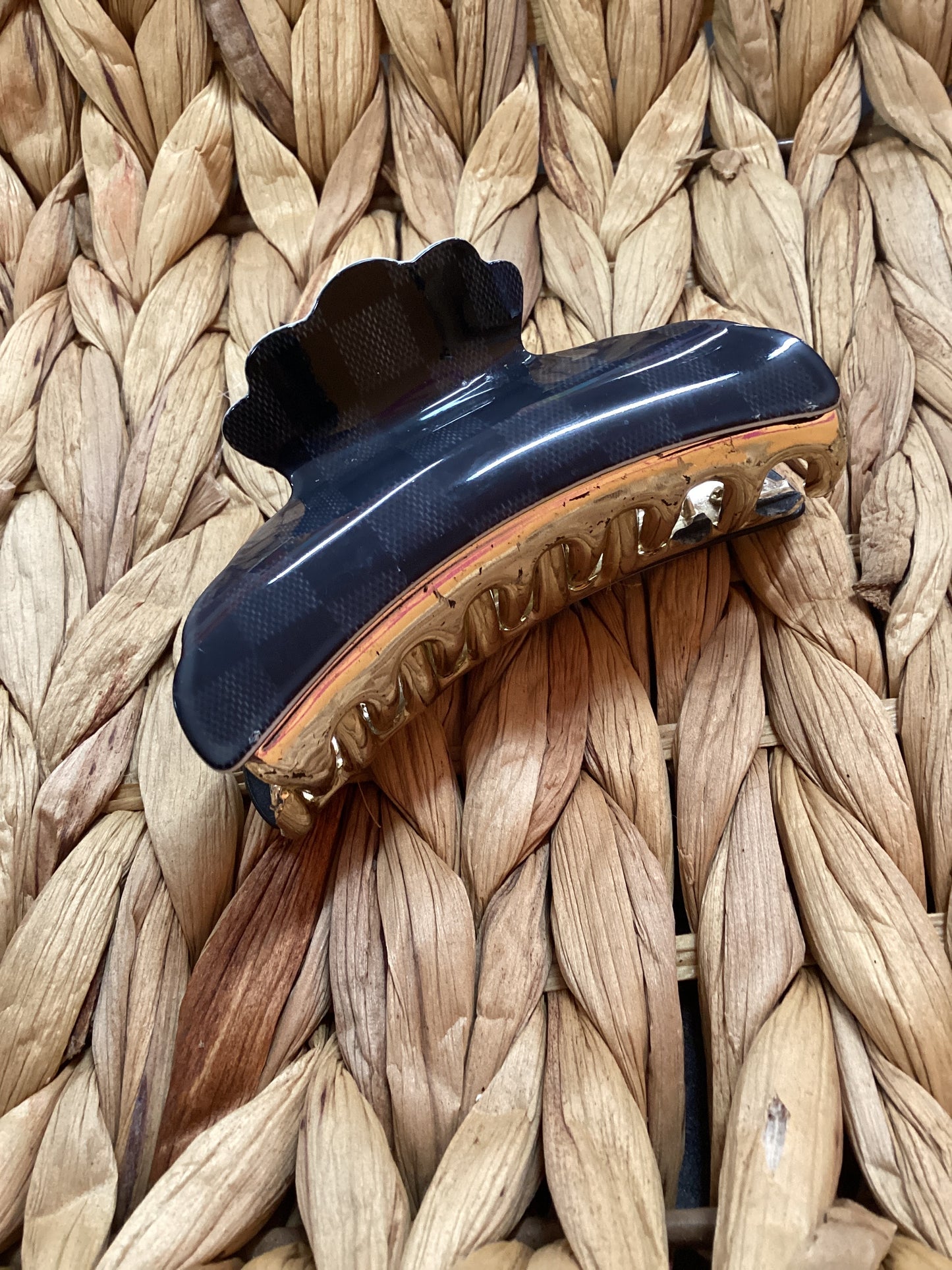 Black Checkered + Gold Claw Clip