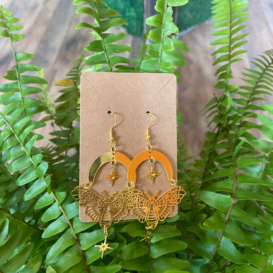 Golden Moth Moon Earrings