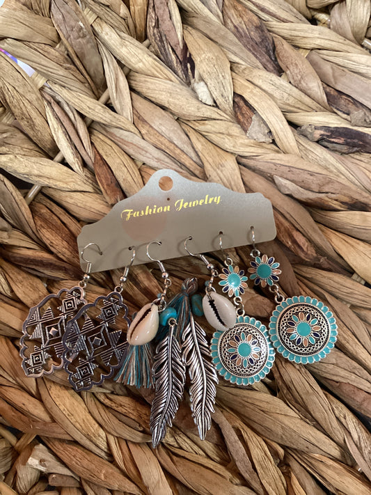 Turquoise Silver Earrings Set