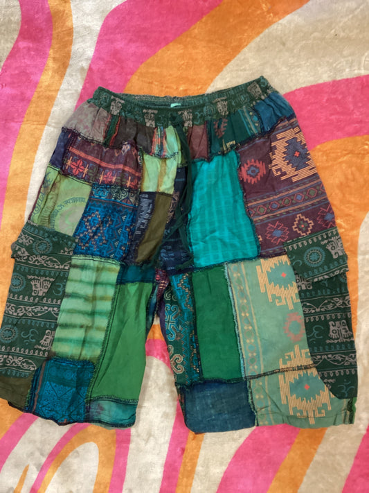 Green Unisex Patchwork Shorts