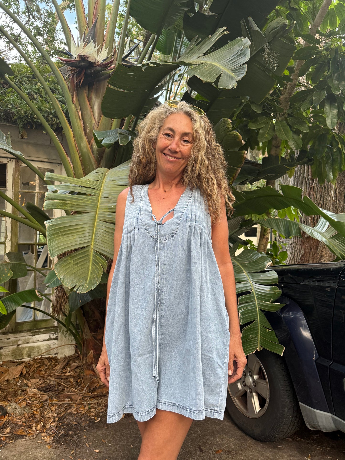 Denim V-Neck Romper