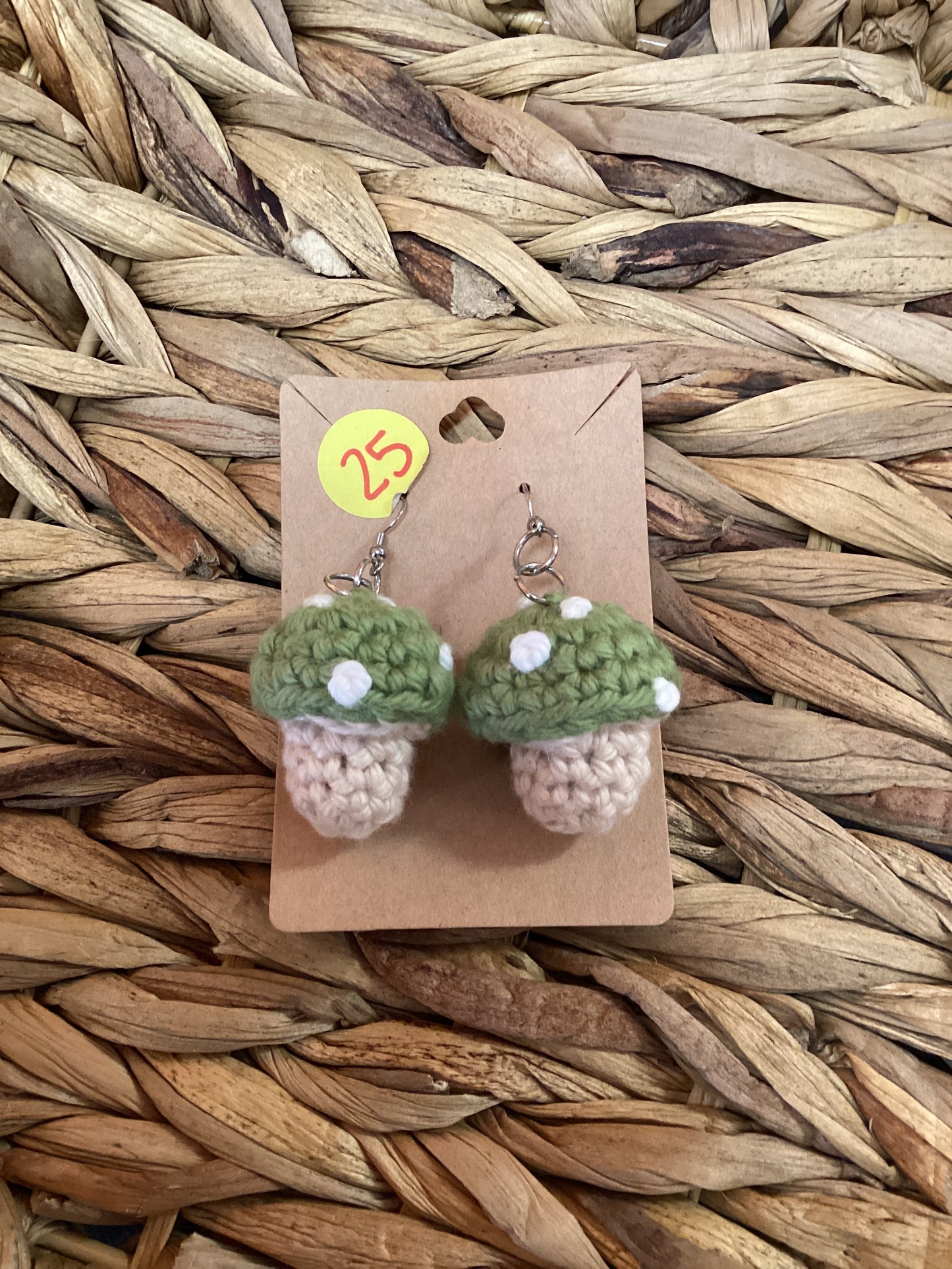 Olive Green Crochet Mushroom Earrings