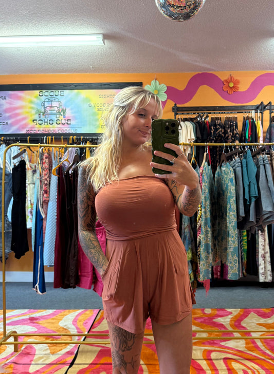 Rust Orange Sleeveless Romper