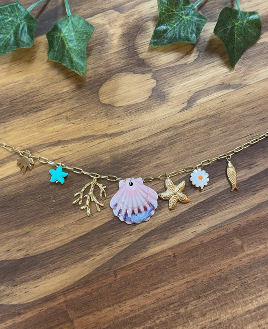 Beach summer charm necklace stainless steel 18k gold plated