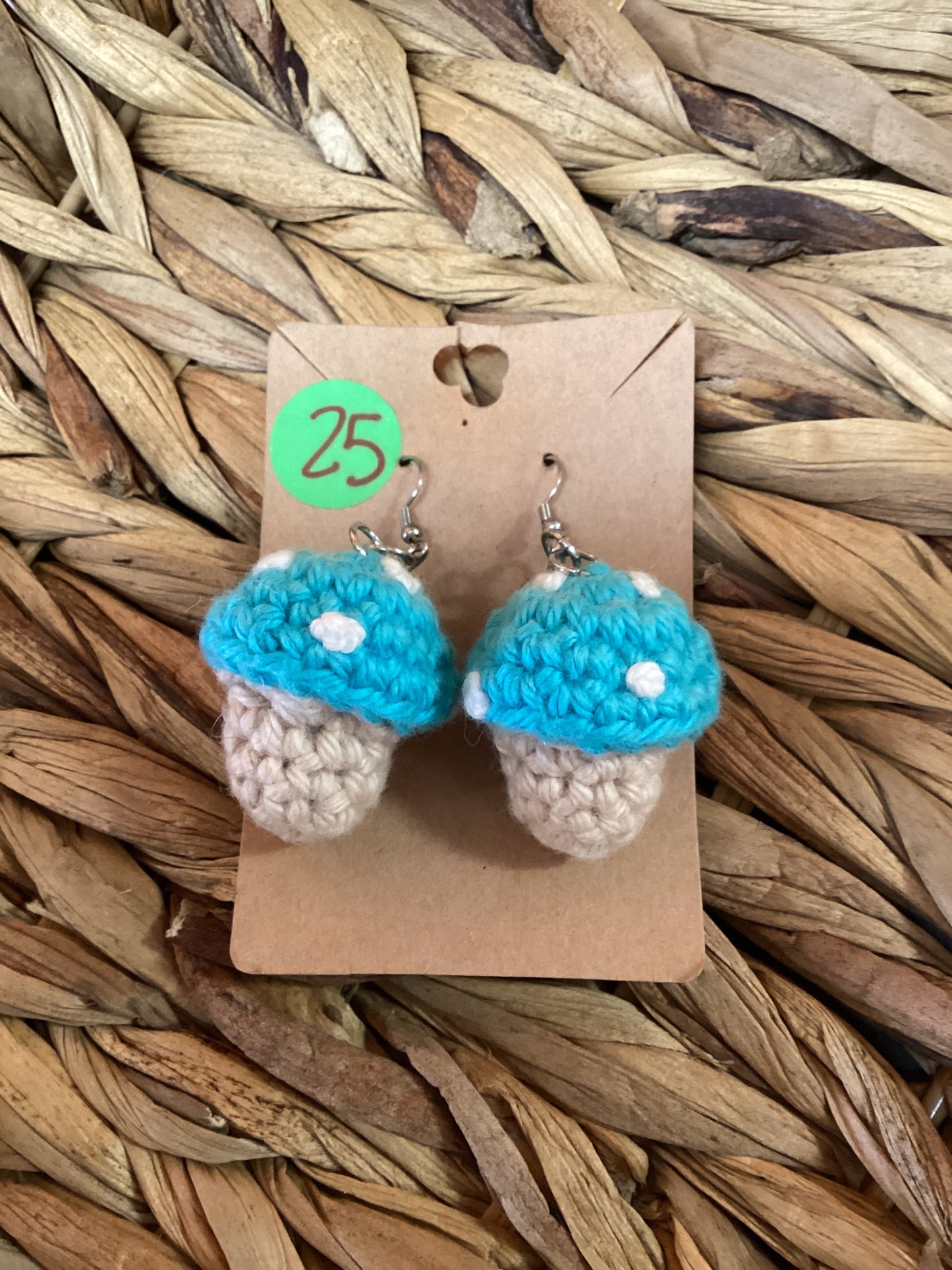 Light Blue Crochet Mushroom Earrings