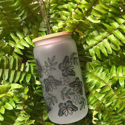 16 OZ BUTTERFLY FROSTED GLASS