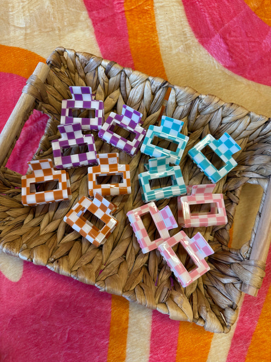 Mini Checkered Hair Clips