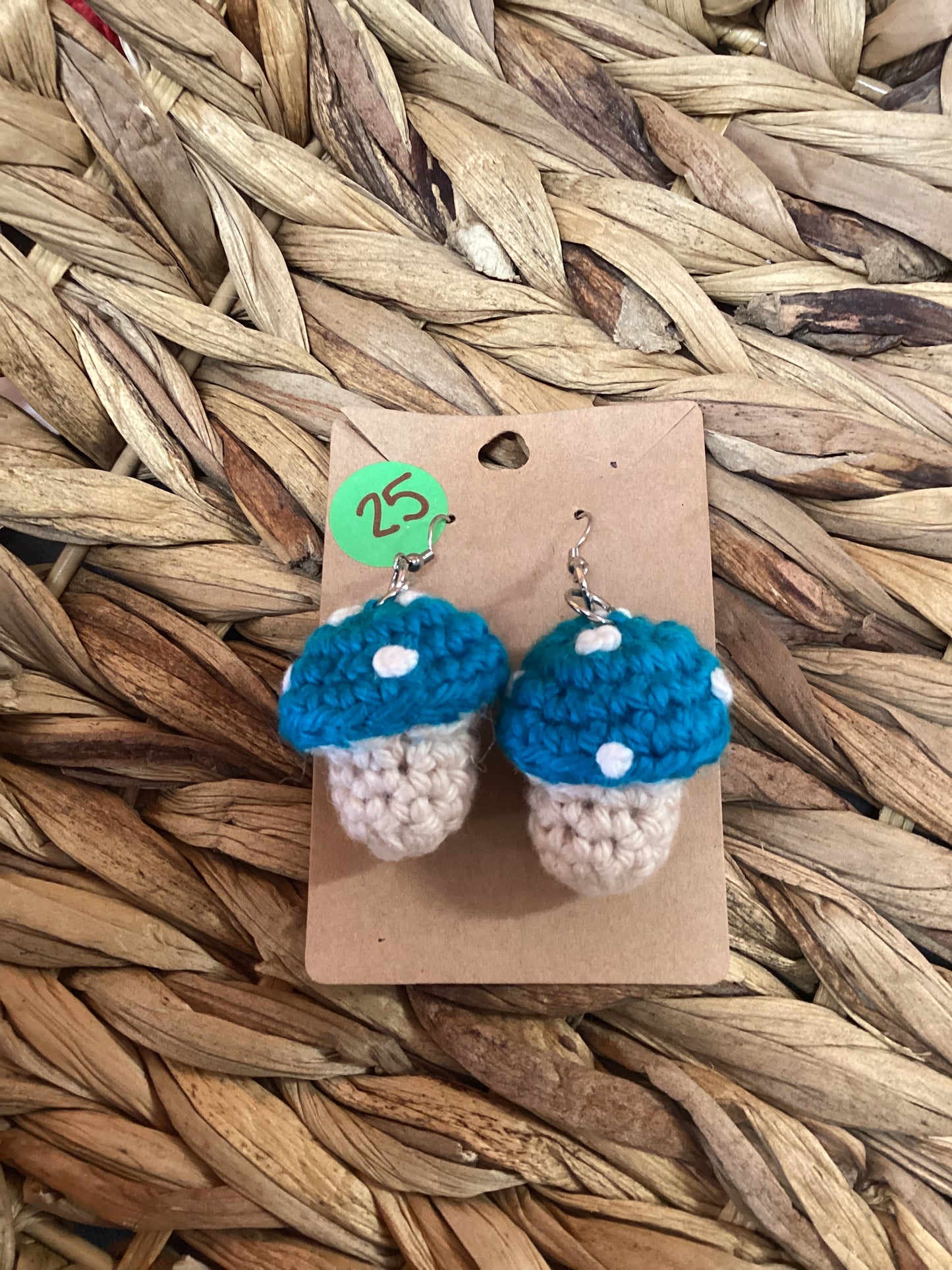Deep Blue Crochet Mushroom Earrings