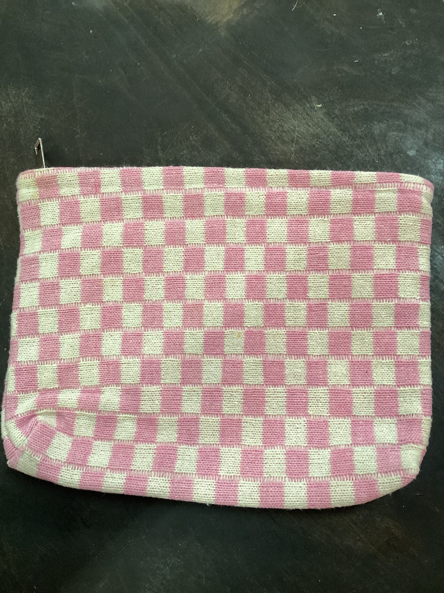 Pink Checkered Makeup Bag