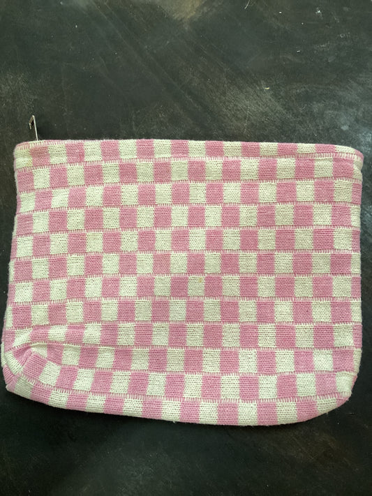 Pink Checkered Makeup Bag