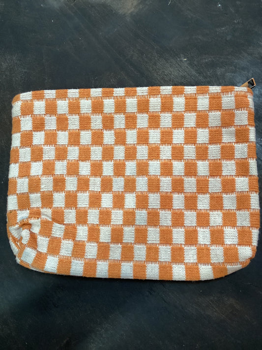 Orange Checkered Makeup Bag