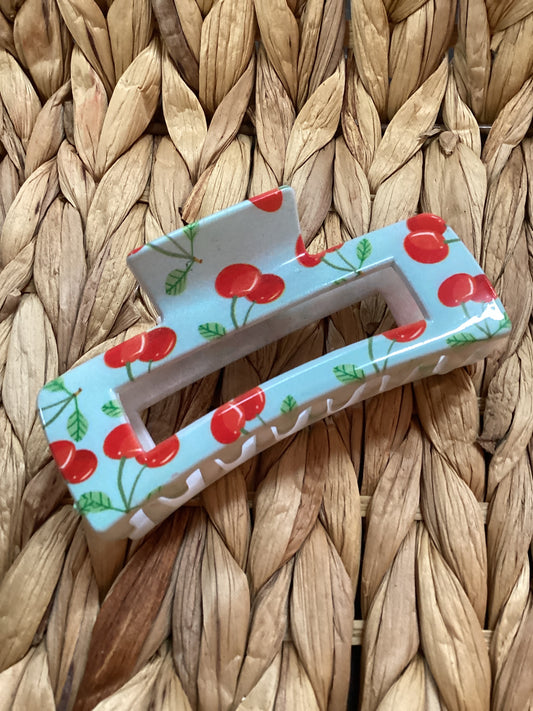 Teal Cherry Claw Clip
