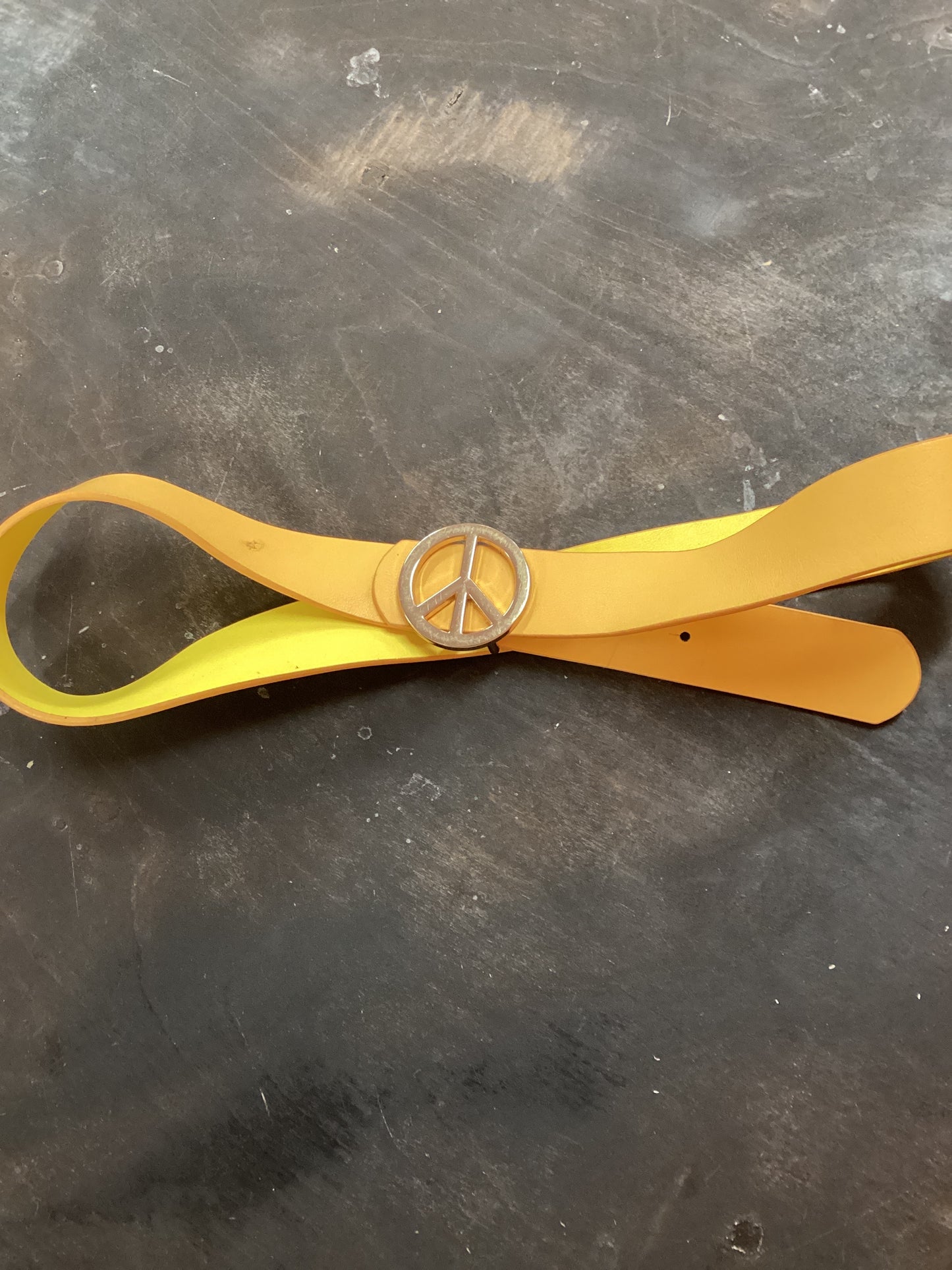 Yellow Leather Peace Sign Belt