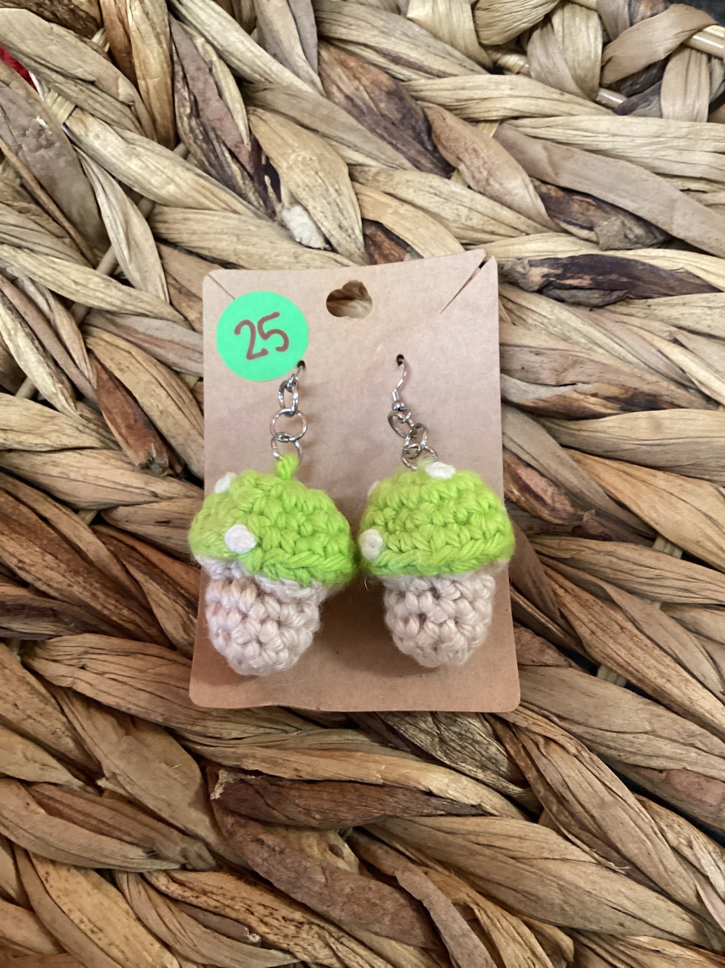 Lime Green Crochet Mushroom Earrings