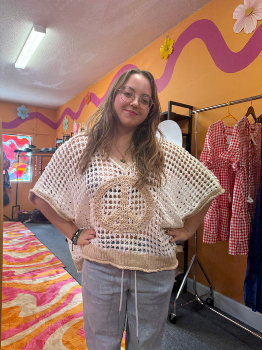 White and Tan peace Crochet top
