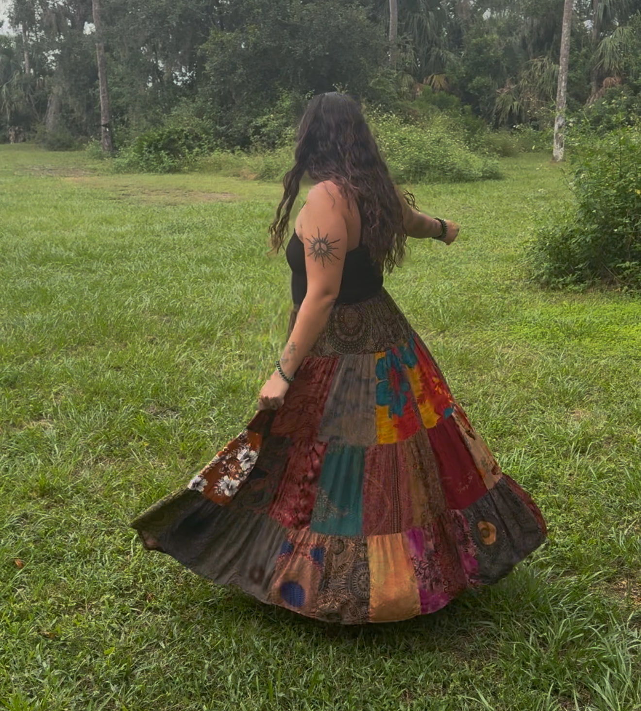 Earthy patchwork boho skirt