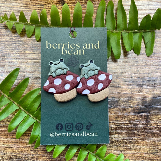 Frog Mushroom Clay Earrings