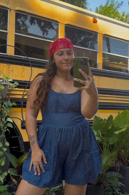 Denim spaghetti strap romper